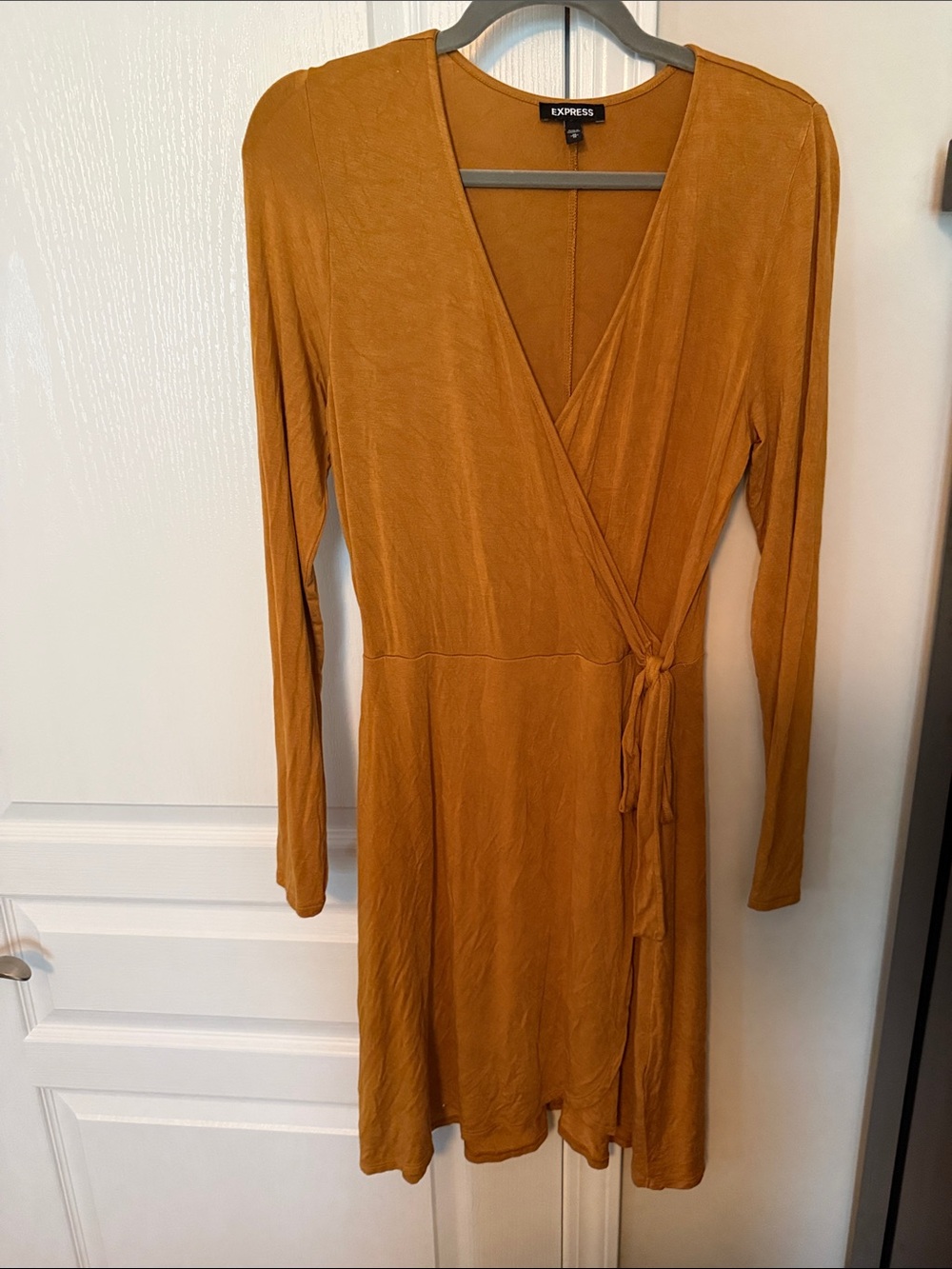 Express Women's Mustard Wrap-Style Long Sleeve Dress
